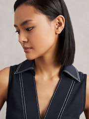 Azul-marinho/Marfim - Reiss Maisie Cotton-Blend Collared Sleeveless Top - Imagem 3 de 6