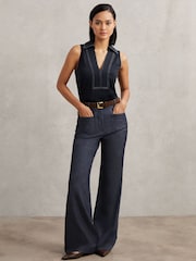 Azul-marinho/Marfim - Reiss Maisie Cotton-Blend Collared Sleeveless Top - Imagem 4 de 6