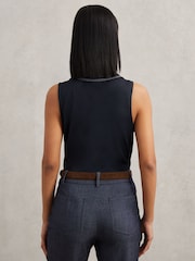 Azul-marinho/Marfim - Reiss Maisie Cotton-Blend Collared Sleeveless Top - Imagem 5 de 6