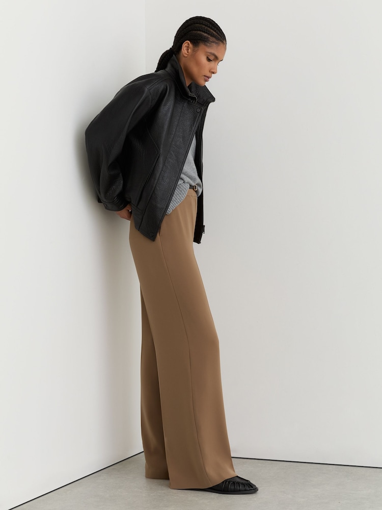 Reiss Camel Margeaux Petite Wide-Leg Tailored Trousers - Image 1 of 7