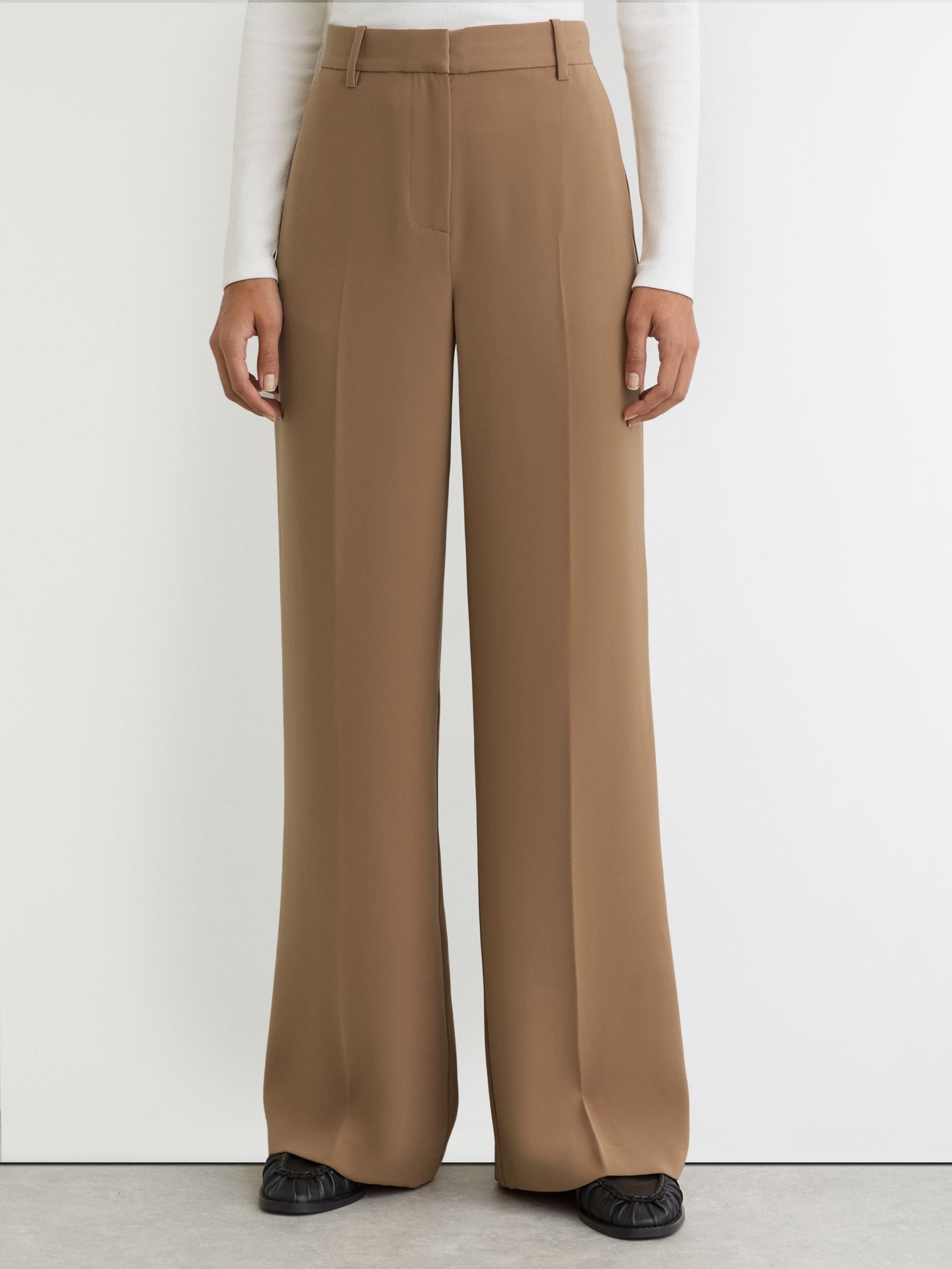 Buy Reiss Camel Margeaux Petite Wide-Leg Tailored Trousers from