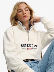 Superdry Cream Athletic Essential Graphic Half Zip Sweat Top - Image 1 of 6