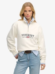 Superdry Cream Athletic Essential Graphic Half Zip Sweat Top - Image 2 of 6