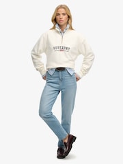 Superdry Cream Athletic Essential Graphic Half Zip Sweat Top - Image 3 of 6