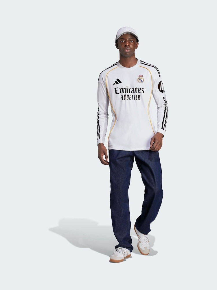 adidas White Real Madrid 25/26 Long Sleeve Home Jersey - Image 1 of 5 adidas White Real Madrid 25/26 Long Sleeve Home Jersey - Image 1 of 5