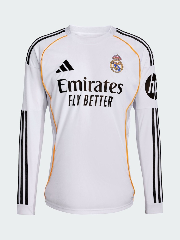 adidas White Real Madrid 25/26 Long Sleeve Home Jersey - Image 5 of 5