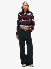 Superdry Burgundy Red Athletic Essential Cropped Stripe Rugby Shirt - Image 3 of 6