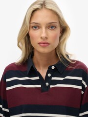 Superdry Burgundy Red Athletic Essential Cropped Stripe Rugby Shirt - Image 4 of 6