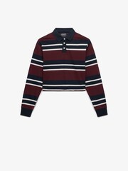 Superdry Burgundy Red Athletic Essential Cropped Stripe Rugby Shirt - Image 5 of 6