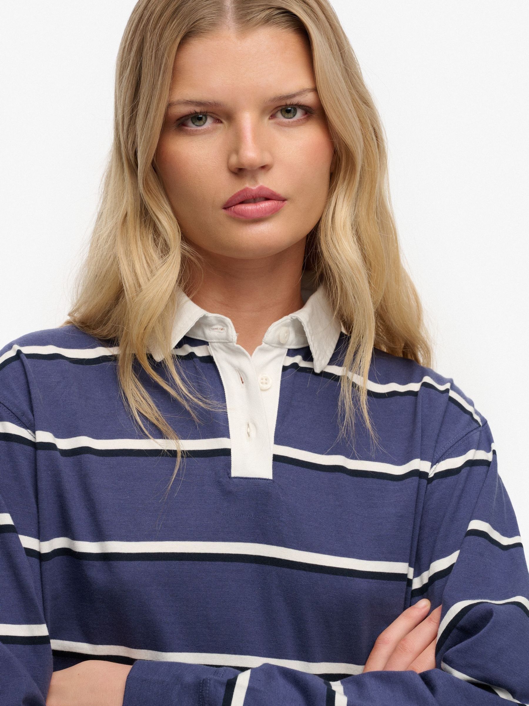 Buy Superdry Navy Athletic Essential Cropped Stripe Rugby Shirt