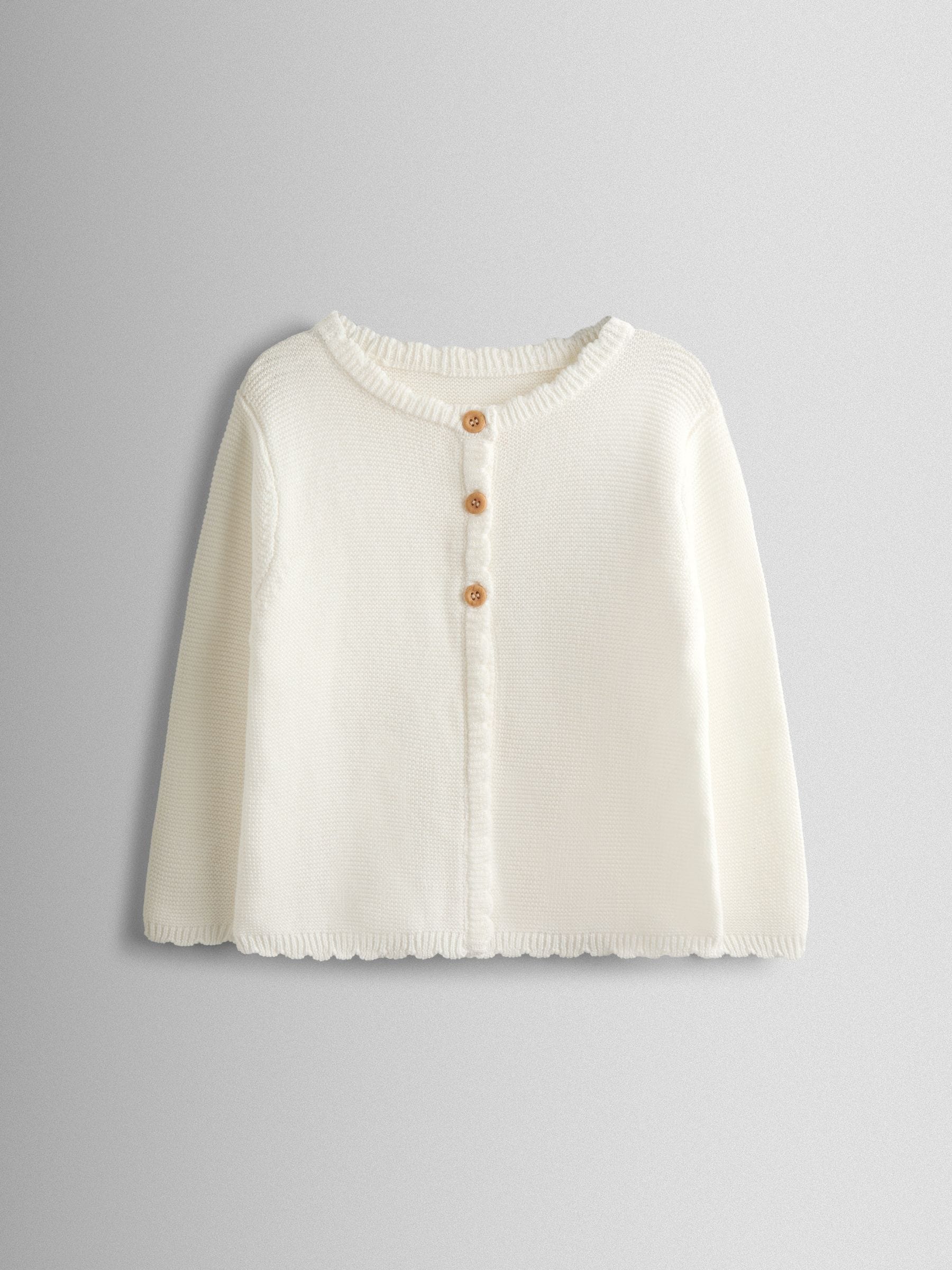 Jojo Maman Bébé Cream Classic Cotton Scallop Cardigan