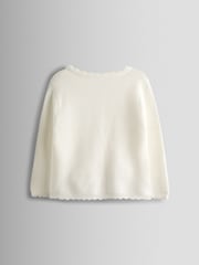 クリーム - JoJo Maman Bébé クラシック・コットンスカラップデザイン・カーディガン - 画像 2 / 3