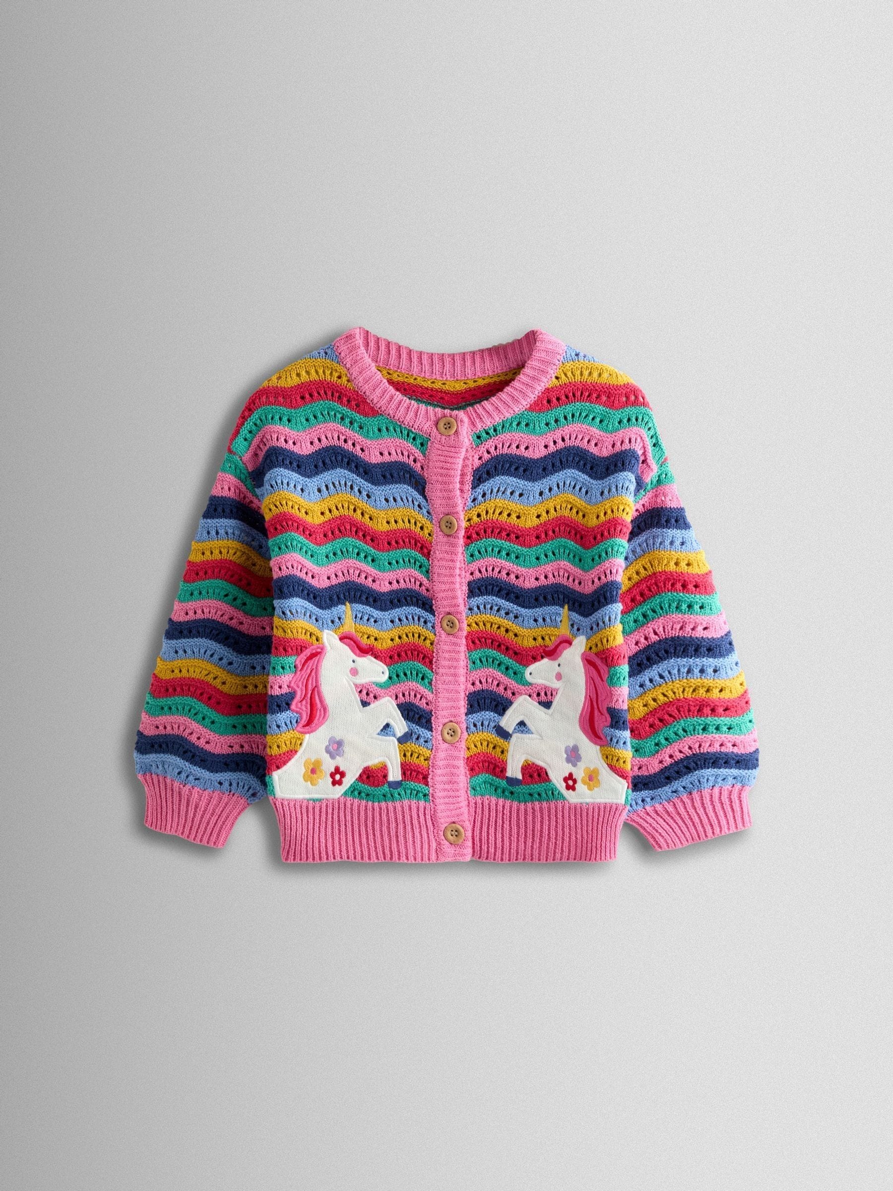 Buy JoJo Maman Bébé Pink Multi Unicorn Wavy Knit Appliqué Cardigan