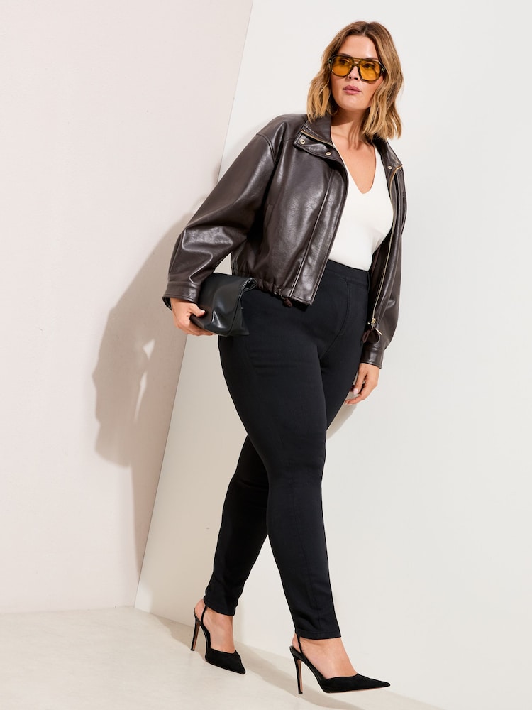 Schwarz - Friends Like These Denim-Jeggings mit elastischem Bund - Bild 1 von 5