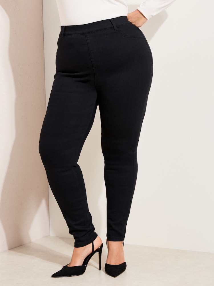 Schwarz - Friends Like These Denim-Jeggings mit elastischem Bund - Bild 2 von 5