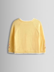 JoJo Maman Bébé Light Yellow Scallop Edge Embroidered Pocket Cardigan - Image 2 of 4