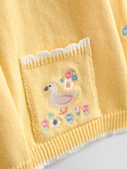 JoJo Maman Bébé Light Yellow Scallop Edge Embroidered Pocket Cardigan - Image 3 of 4