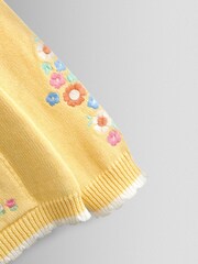 JoJo Maman Bébé Light Yellow Scallop Edge Embroidered Pocket Cardigan - Image 4 of 4