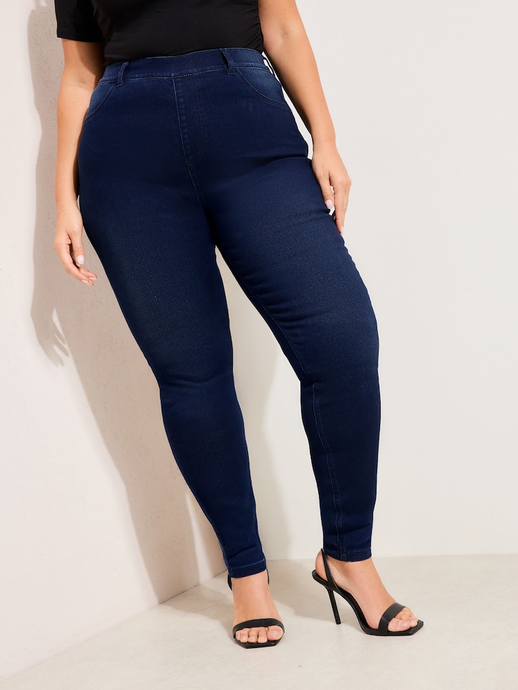Friends Like These Dark Wash Curve Elasticated Waist Denim Jeggings - Image 2 of 5
