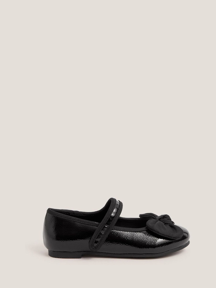 Monsoon Black Bow Patent Strap Ballet Flats - Image 1 of 3