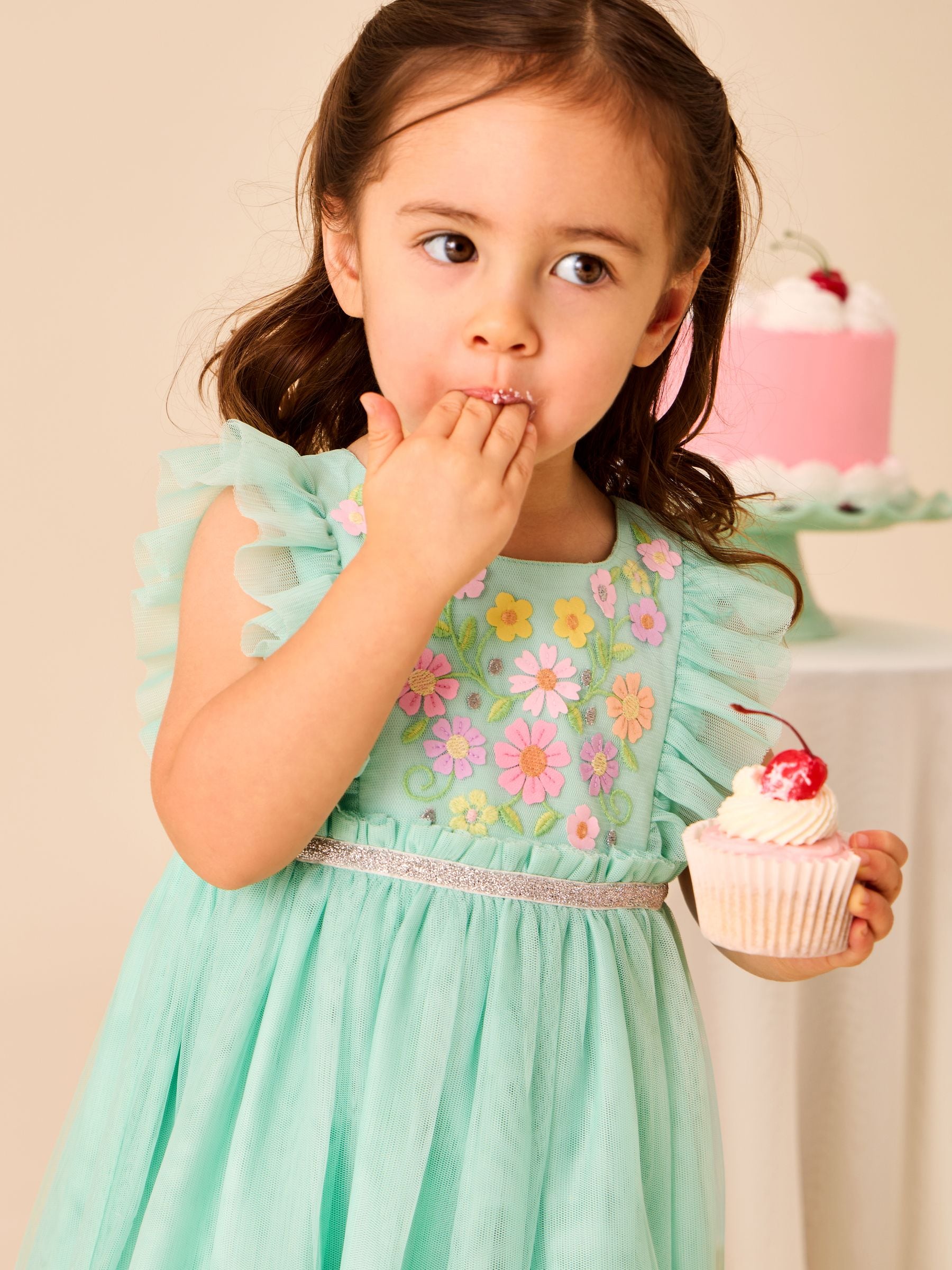 Buy JoJo Maman Bébé Light Green Floral Ruffle Tulle Appliqué Party