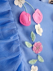 JoJo Maman Bébé Cornflower Blue Floral And Cherry Appliqué Tulle Party Dress - Image 3 of 3