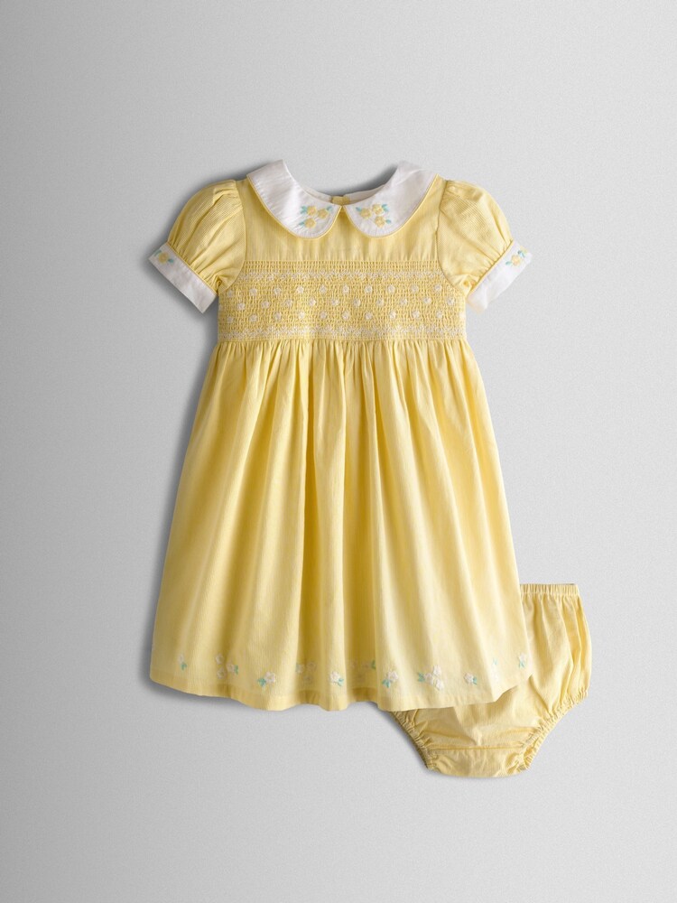 JoJo Maman Bébé Bud Floral Embroidered Collar Smocked Party Dress - صورة 1 من 8 JoJo Maman Bébé Bud Floral Embroidered Collar Smocked Party Dress - صورة 1 من 8