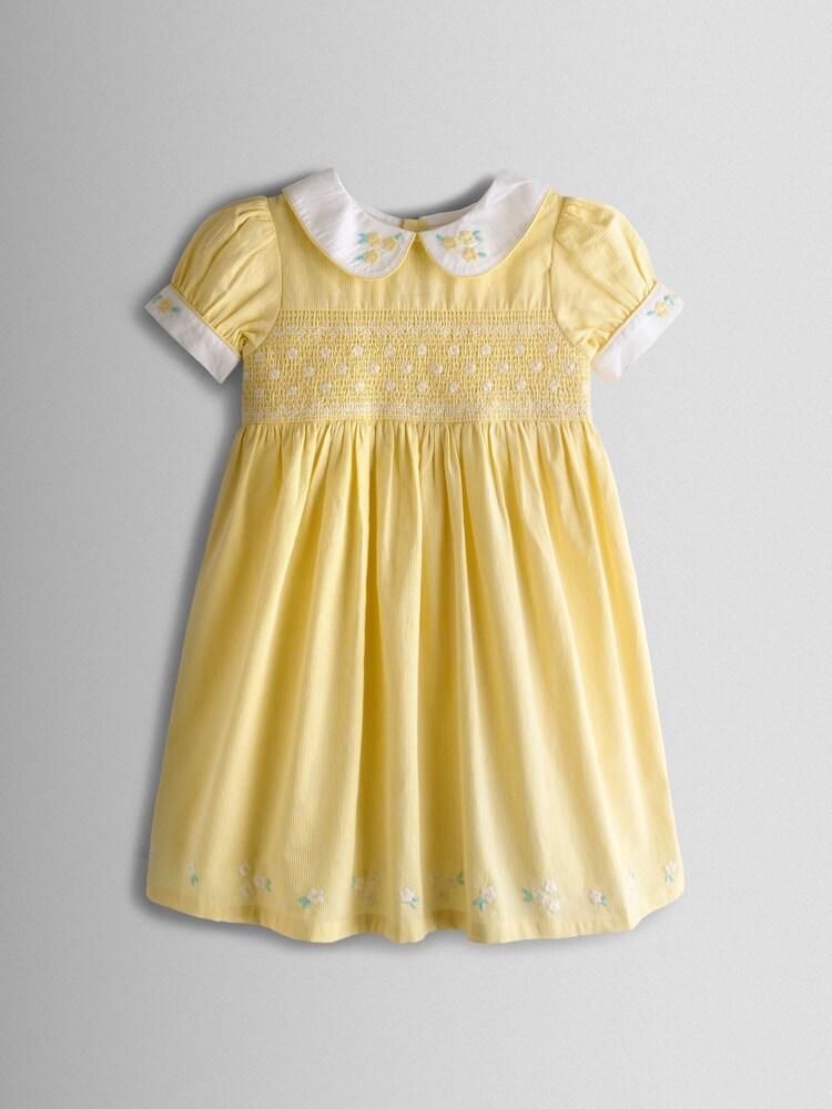 JoJo Maman Bébé Bud Floral Embroidered Collar Smocked Party Dress - صورة 2 من 8 JoJo Maman Bébé Bud Floral Embroidered Collar Smocked Party Dress - صورة 2 من 8