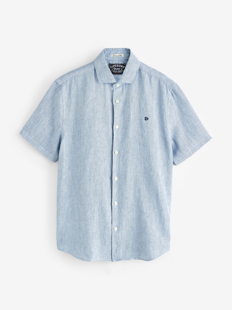Superdry Blue Riviera Short Sleeve Linen Shirt - Image 1 of 2
