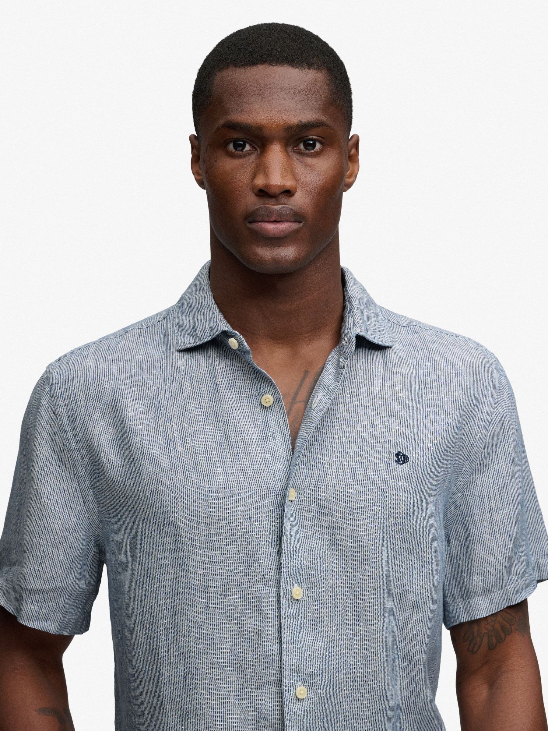 Buy Superdry Ticking Navy Stripe Riviera Short Sleeve Linen Shirt