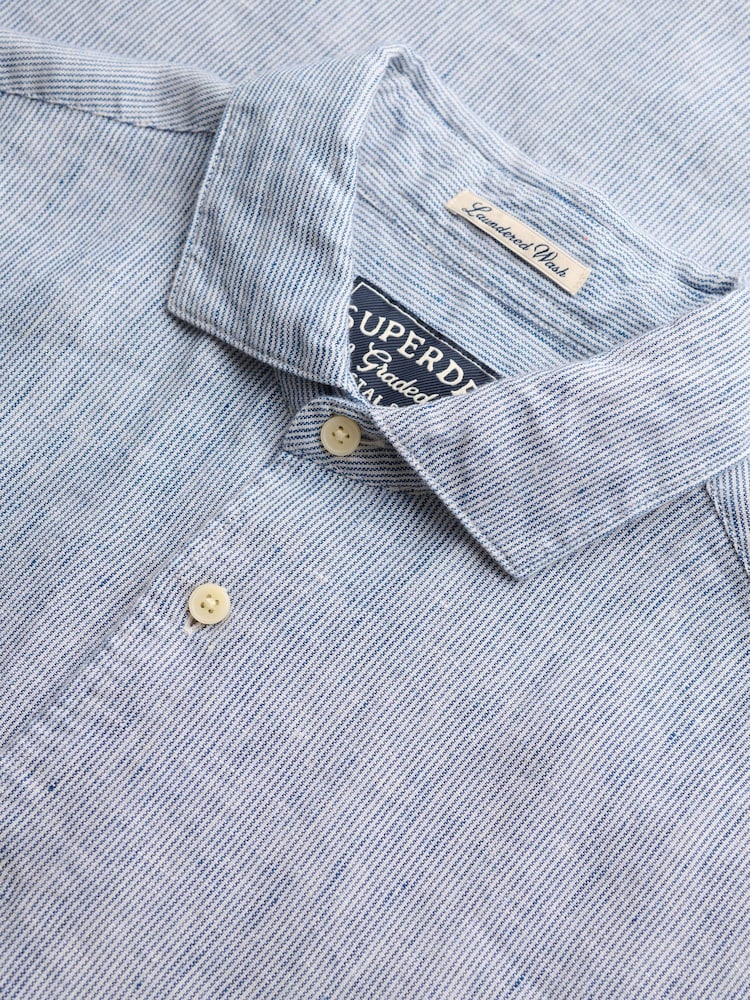 Ticking Navy Stripe - Superdry Riviera Short Sleeve Linen Shirt - Imagen 6 de 6
