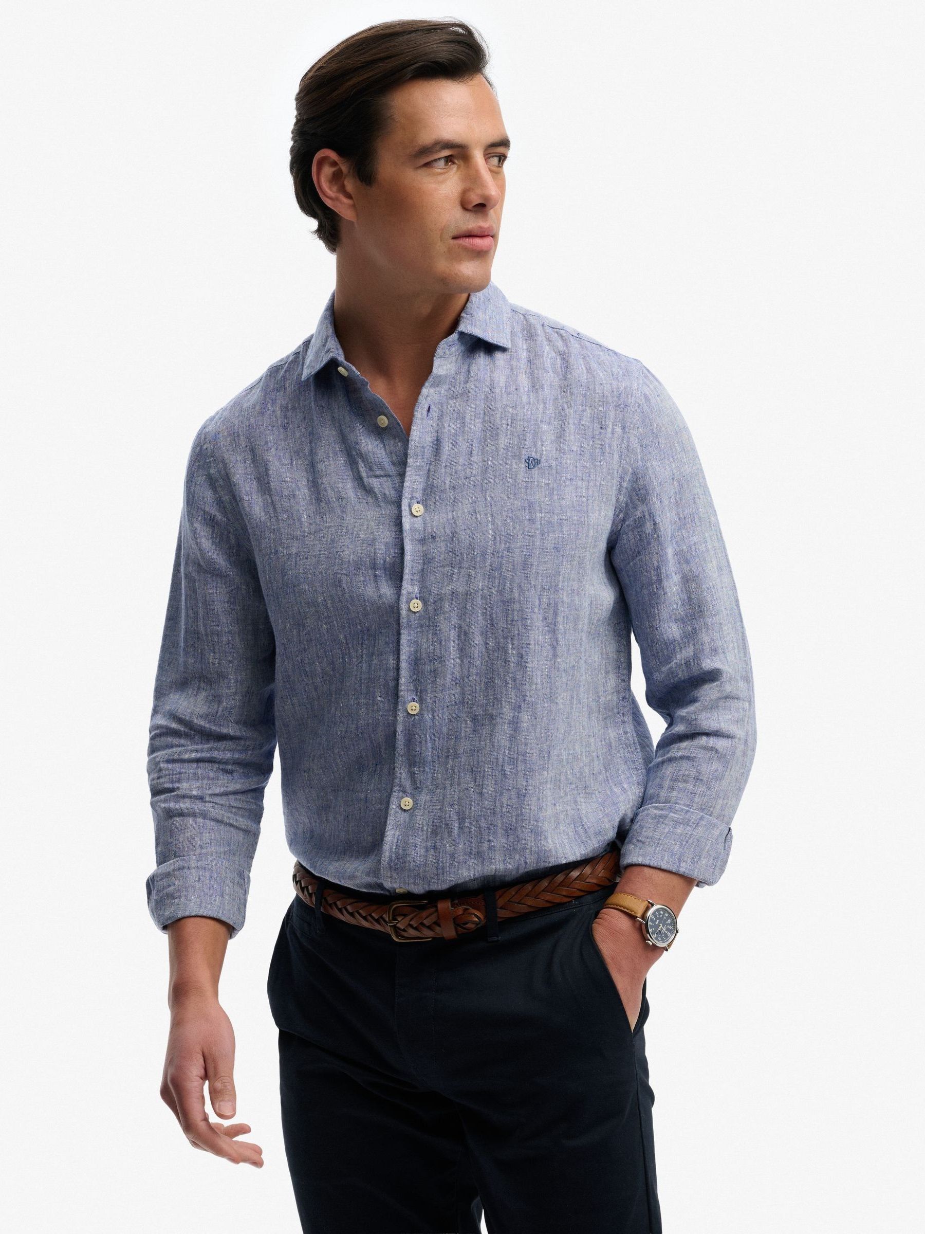 Buy Superdry Blue Riviera Long Sleeve Linen Shirt from Next USA