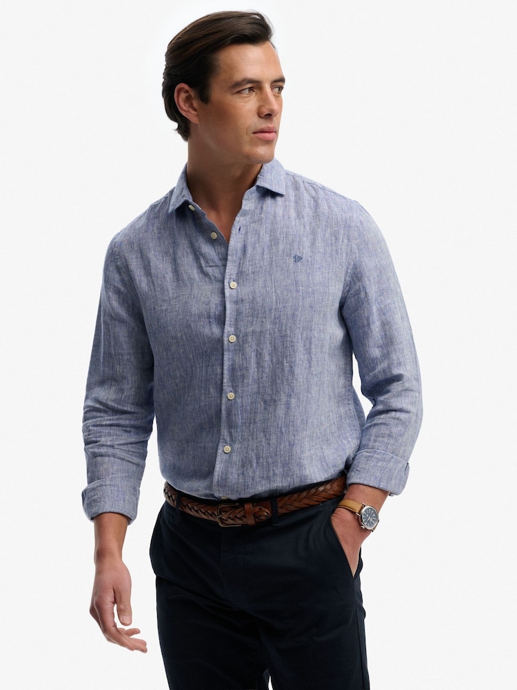 Superdry Blue Riviera Long Sleeve Shirt - Image 1 of 5