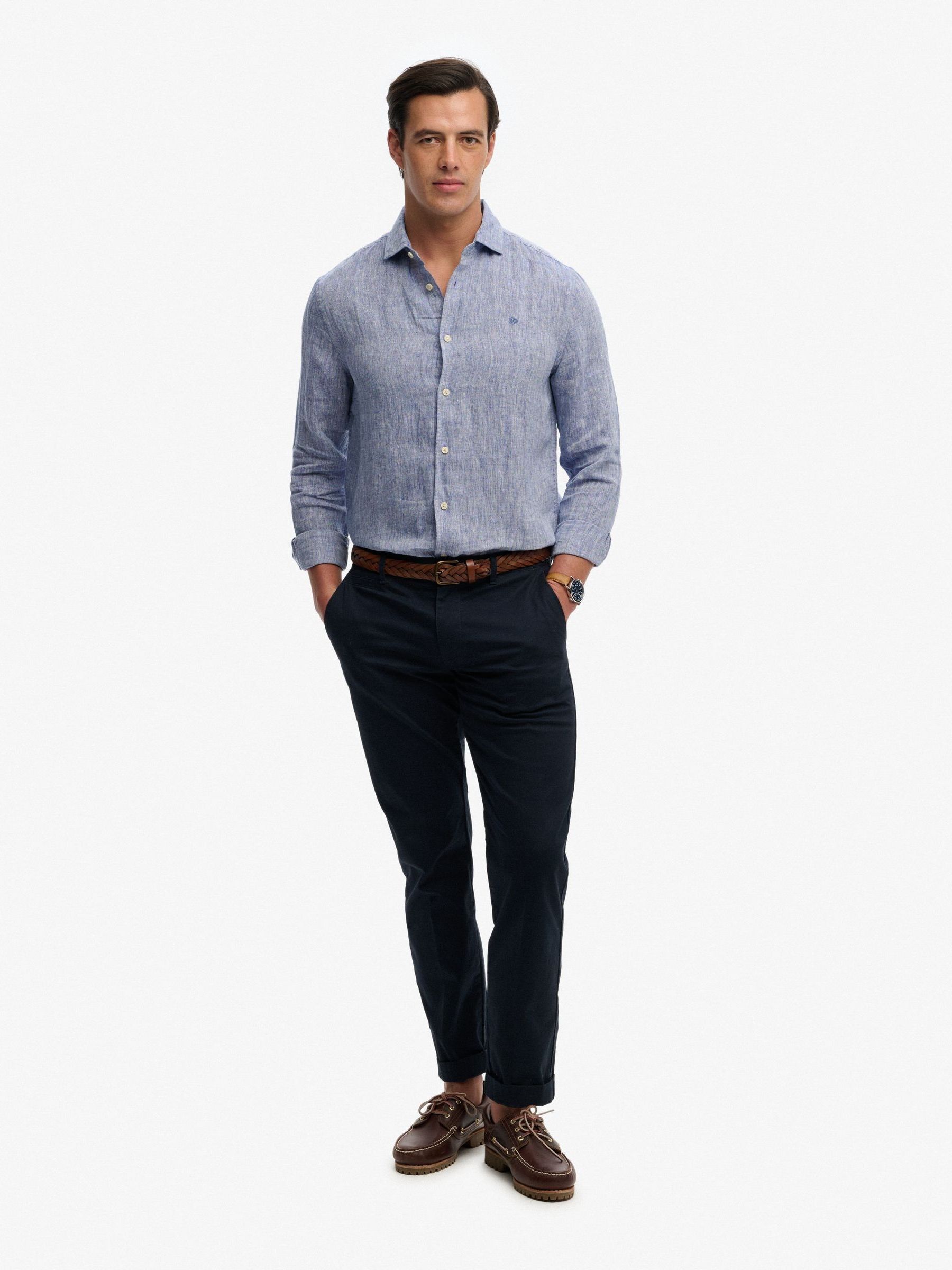 Buy Superdry Blue Riviera Long Sleeve Linen Shirt from Next USA