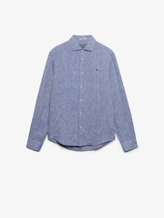 Superdry Blue Riviera Long Sleeve Linen Shirt - Image 6 of 7