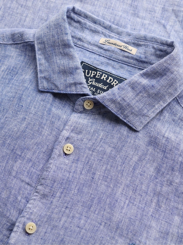 Superdry Blue Riviera Long Sleeve Linen Shirt - Image 7 of 7 Superdry Blue Riviera Long Sleeve Linen Shirt - Image 7 of 7