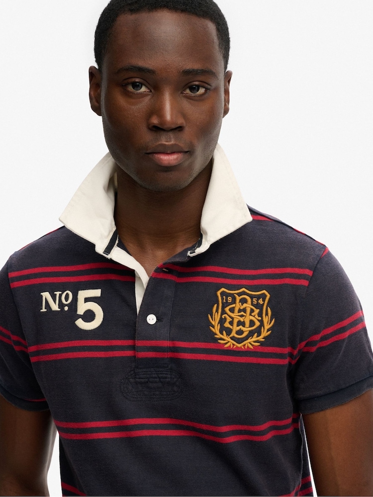 Superdry Red Double Emblem Jersey Short Sleeve Rugby Shirt - Image 1 of 4