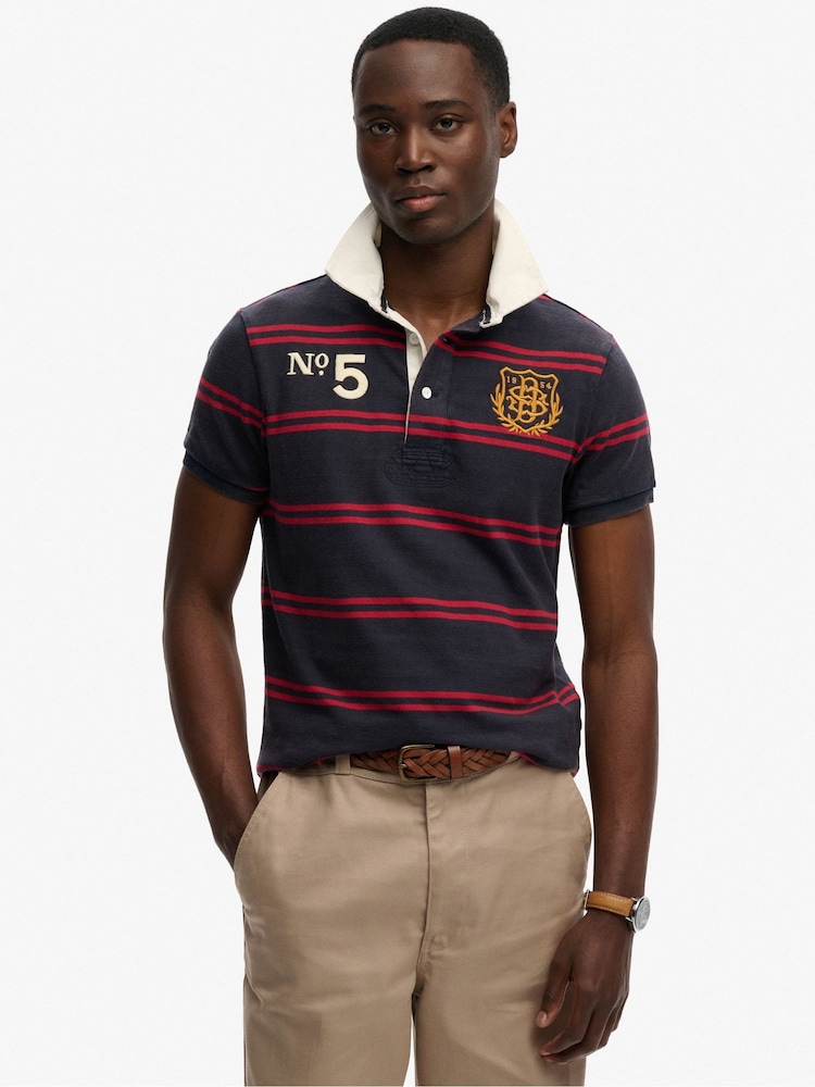 Superdry Red Double Emblem Jersey Short Sleeve Rugby Shirt - Image 2 of 4