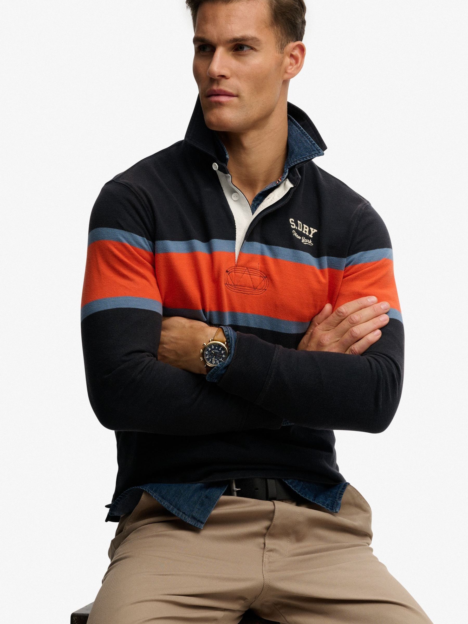 Buy Superdry Navy Blue Orange Stripe Vintage Athletic Stripe Rugby