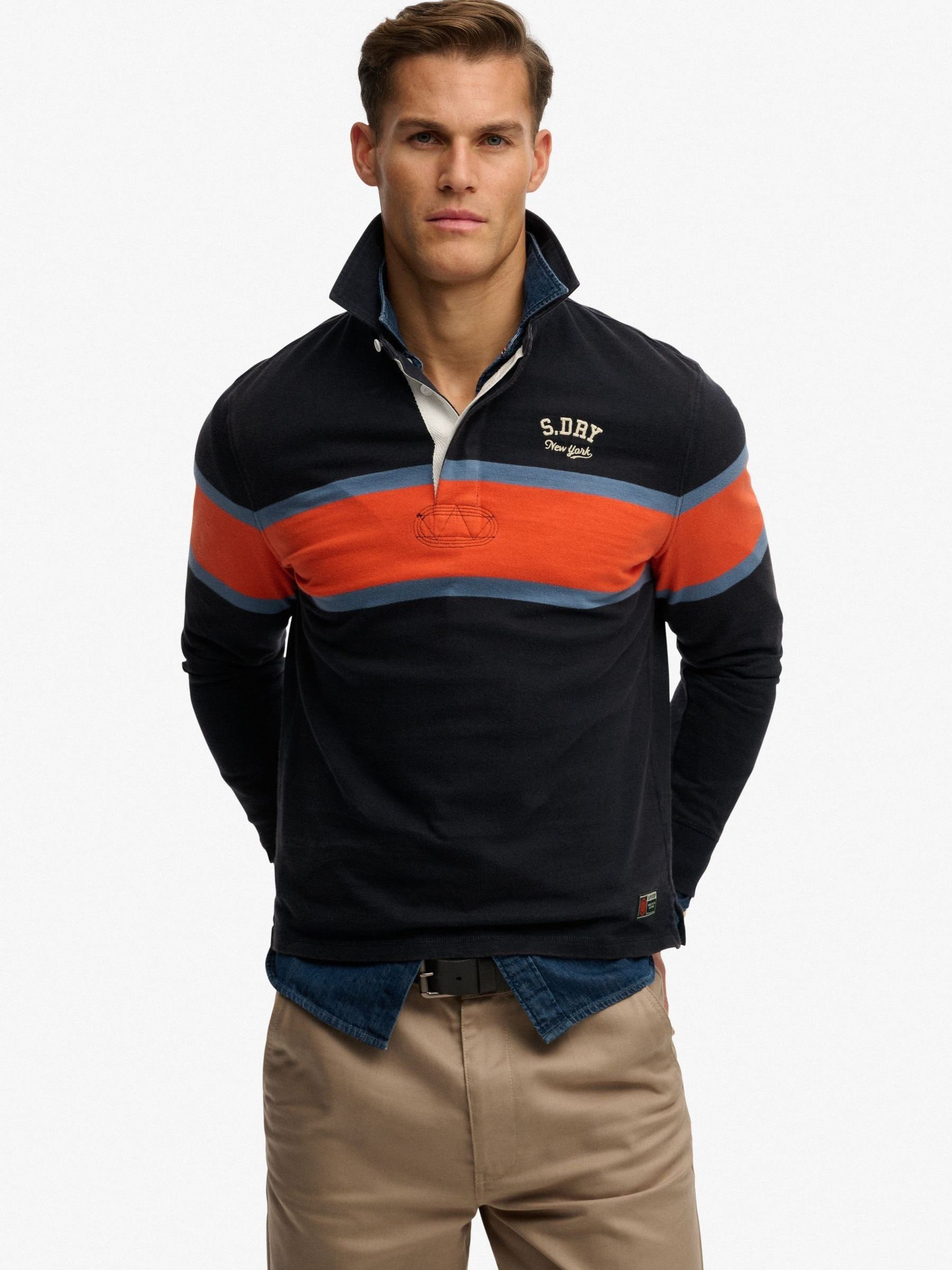 Buy Superdry Navy Blue Orange Stripe Vintage Athletic Stripe Rugby