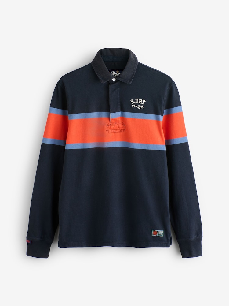 Superdry Blue Vintage Athletic Stripe Rugby Shirt - Image 5 of 5