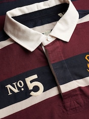 Superdry Port Red Navy Stripe Double Emblem Stripe Rugby Shirt - Image 8 of 8