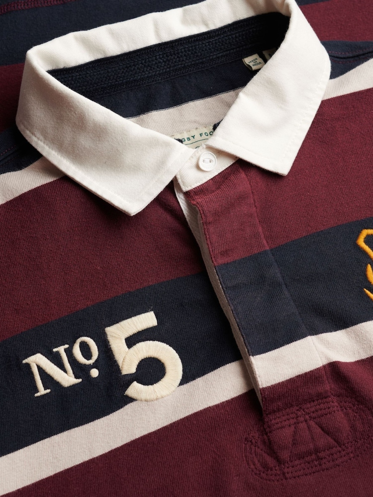 Superdry Port Red Navy Stripe Double Emblem Stripe Rugby Shirt - Image 8 of 8