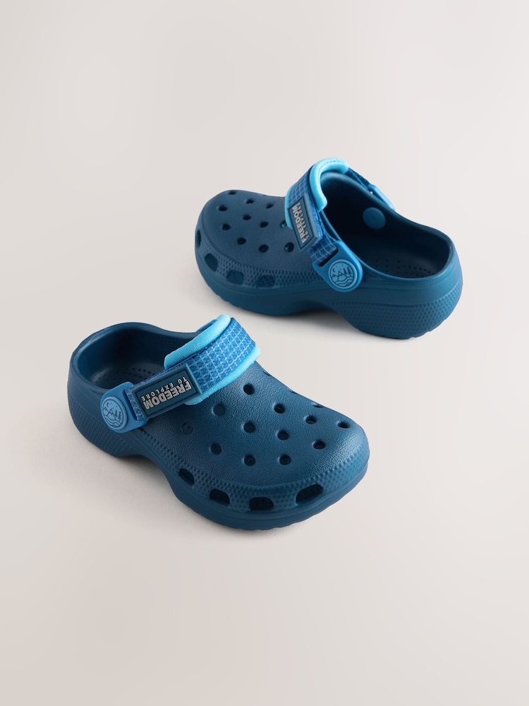 Navy Blue Tape Strap Clogs - Image 1 of 5 Navy Blue Tape Strap Clogs - Image 1 of 5