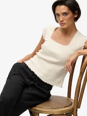 Superdry Cream Athletic Essential Square Neck T-Shirt - Image 1 of 5