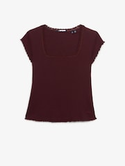 Superdry Burgundy Red Athletic Essential Square Neck T-Shirt - Image 1 of 2