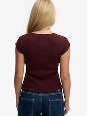 Superdry Burgundy Red Athletic Essential Square Neck T-Shirt - Image 3 of 7
