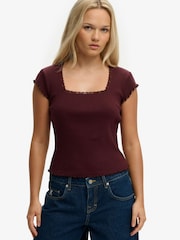 Superdry Burgundy Red Athletic Essential Square Neck T-Shirt - Image 4 of 7