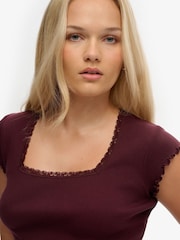 Superdry Burgundy Red Athletic Essential Square Neck T-Shirt - Image 5 of 7
