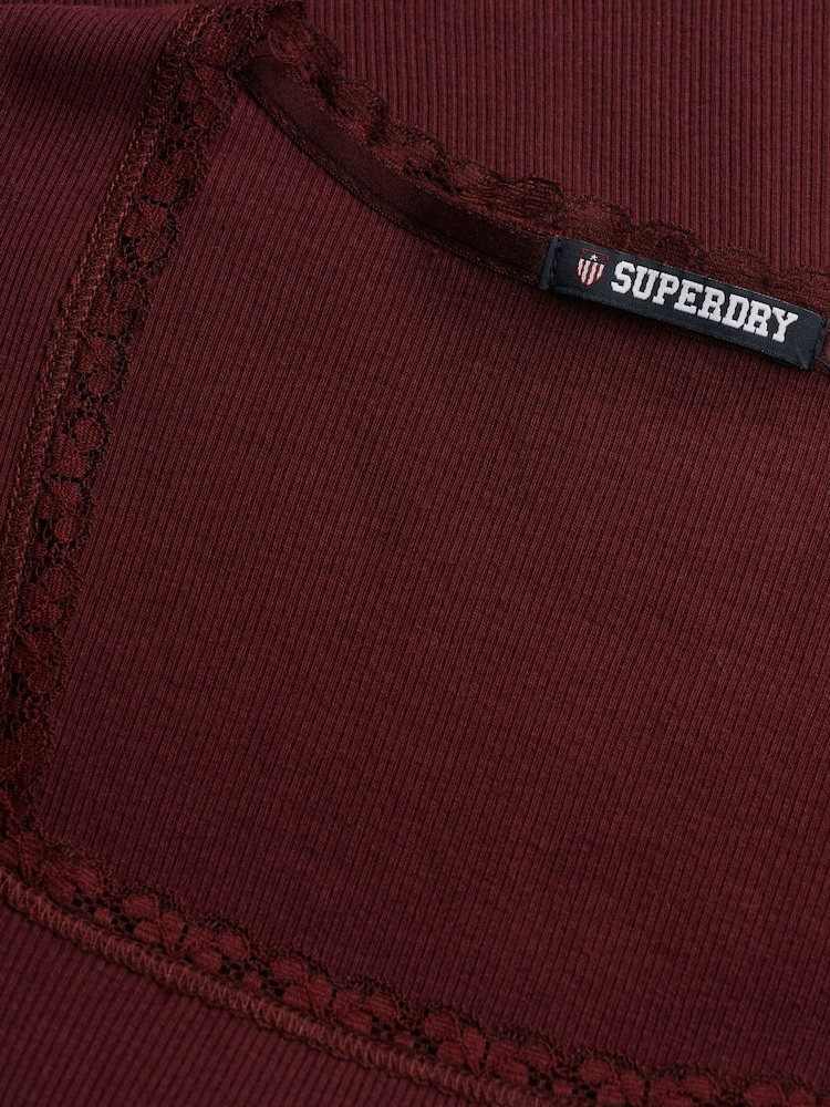 Superdry Burgundy Red Athletic Essential Square Neck T-Shirt - Image 7 of 7